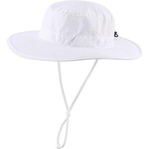 Unisex White 100% Nylon Wide Brim Boonie With Chin Strap Classic Bucket Hat